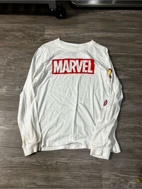 Marvel White Long Sleeve Shirt with Red Logo and Sleeve Icons